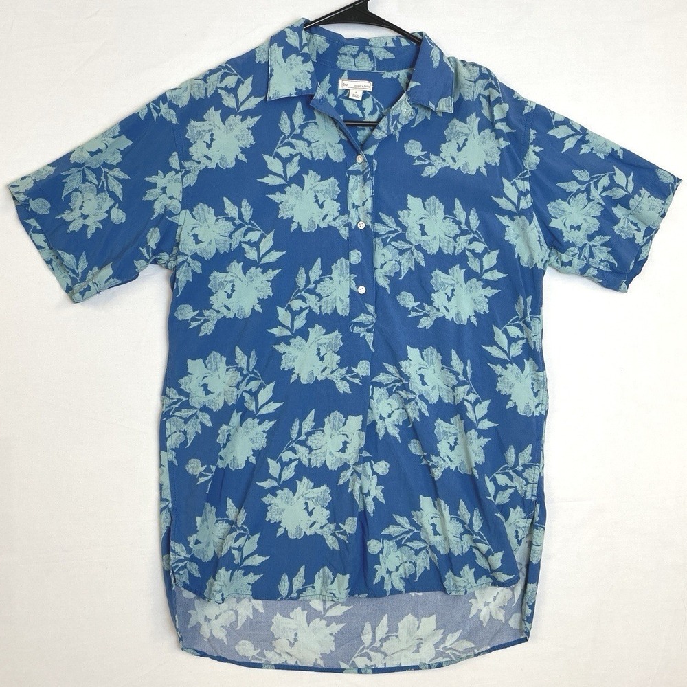 Gap Mens Blue Floral Hawaiian 1/4‎ Button Up Short Sleeve Small